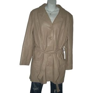 Vintage 70's Leather Trench Coat 24k By Dan Di Modes Tan Spy Mod Stitch Retro XL